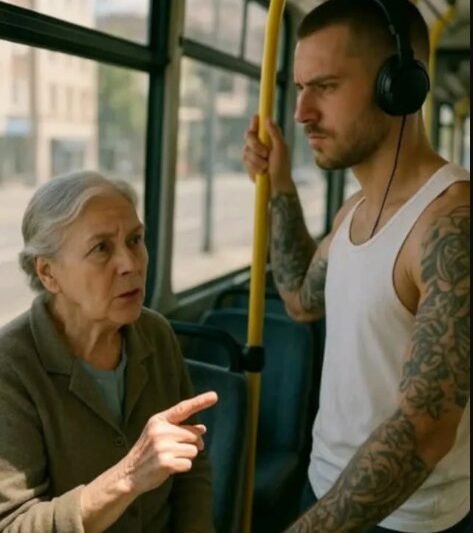 „Egy buszon egy idős asszony megszidott egy fiatal fiút a tetoválásai miatt – a fiú ügyet sem vetett rá… egészen addig, amíg valami egészen váratlan nem történt, amitől mindenki elnémult! 😨🚌👇
